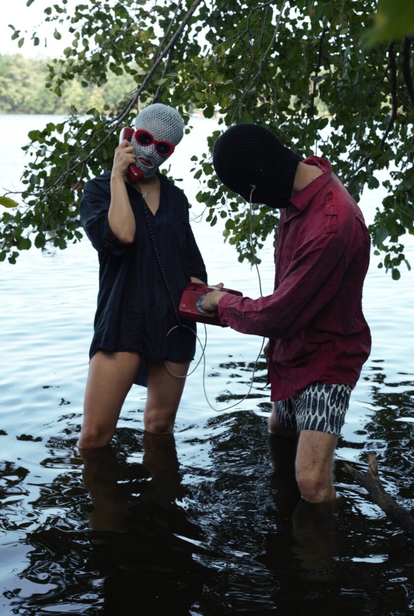 phoning at the lake